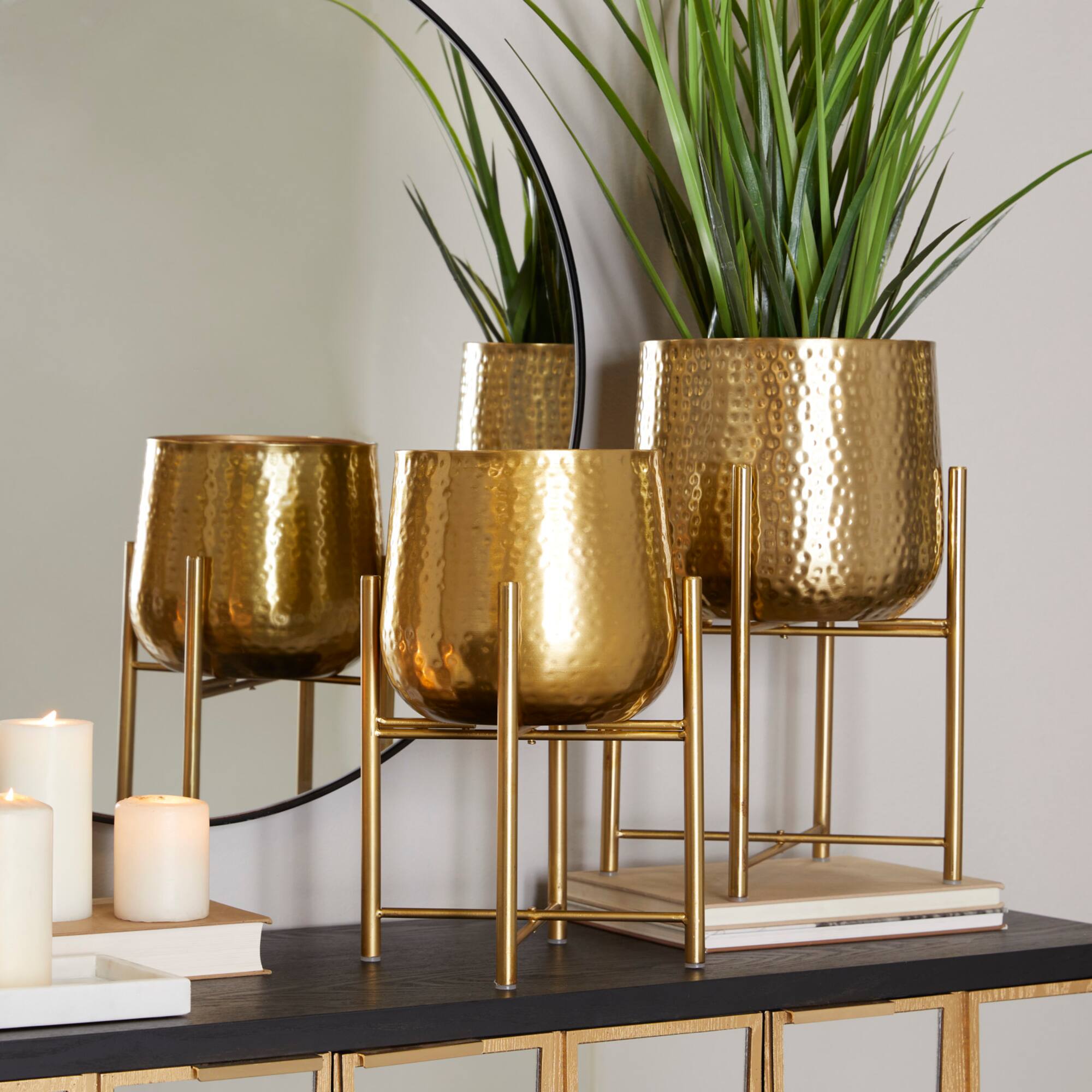 Gold Modern Planter, Set of 2" 17", 19"